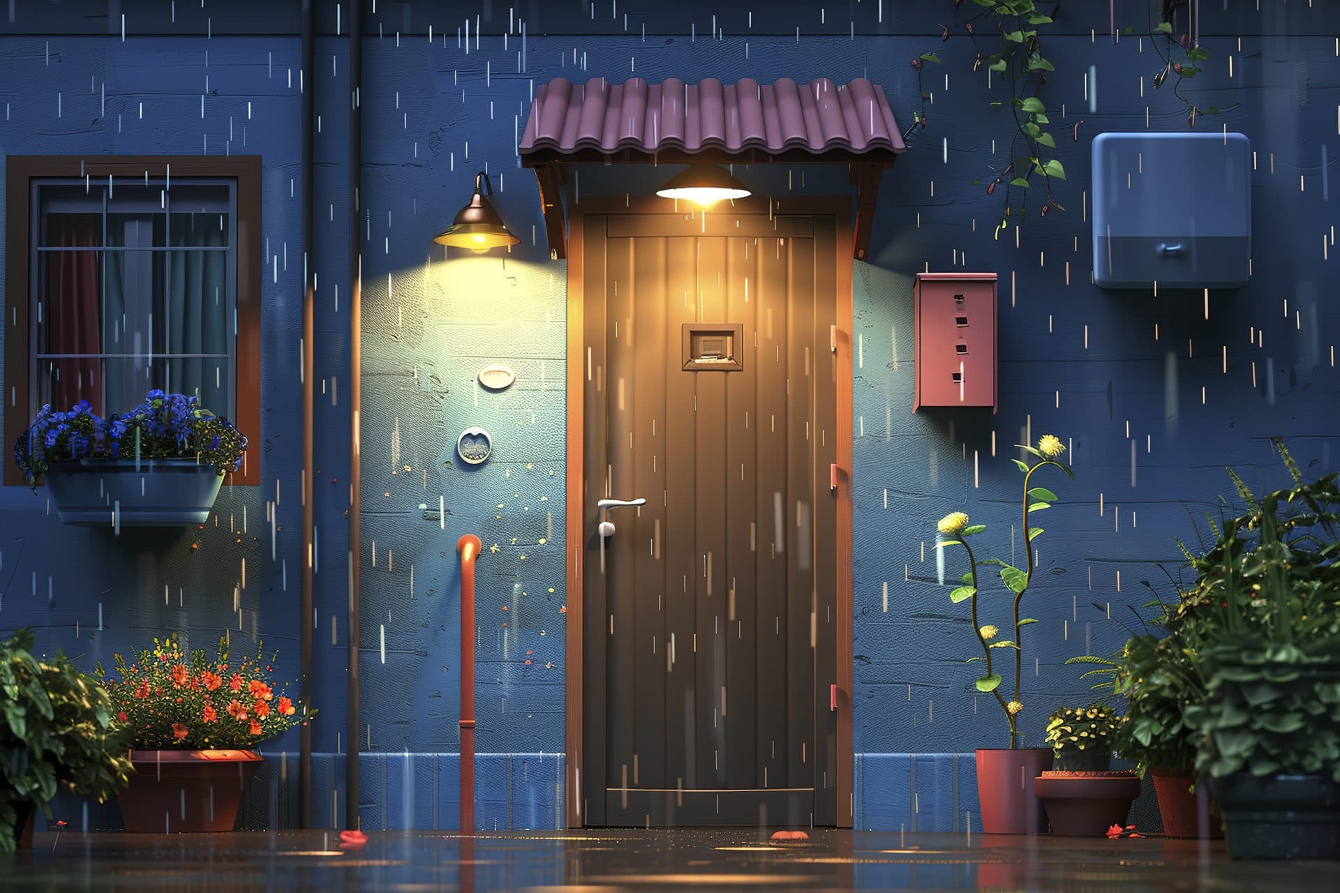Rainy evening doorway